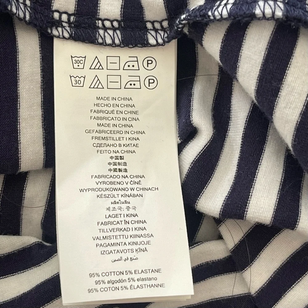 MICHAEL KORS Off Shoulder Navy Blue And White Striped Logo Studded Dress…